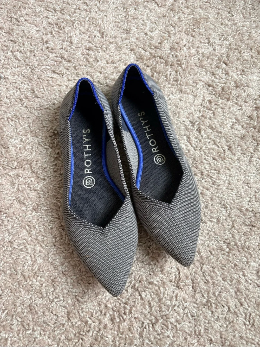 Rothy's Women's Pointed Flat in Gray with Blue Trim